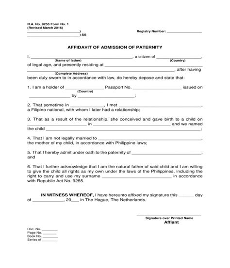 affidavit of admission of paternity|Free Affidavit of Paternity Form .